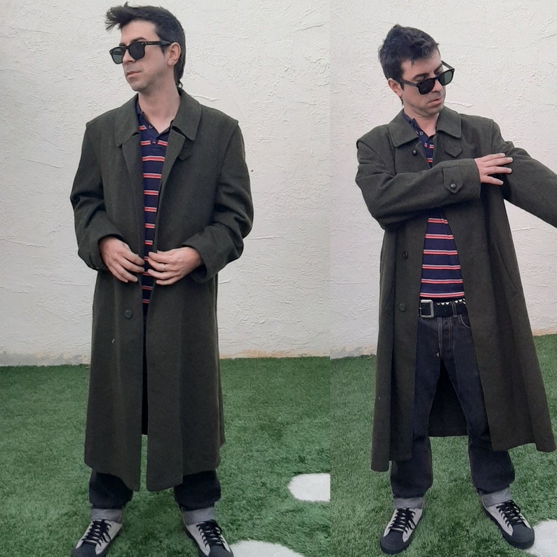 80s Med Olive Wool Peacoat Vintage
