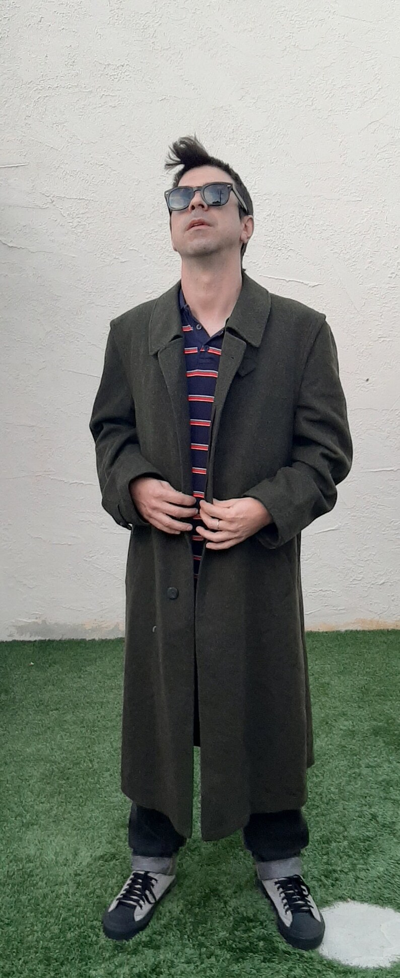 80s Med Olive Wool Peacoat Vintage