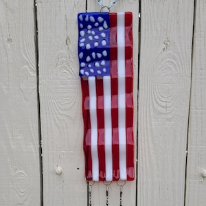 American Flag Windchime, Suncatcher, Stained glass, Fused glass, Handmade Housewarming Gift, Patriotic Gift, Porch Decoration, Window Decor