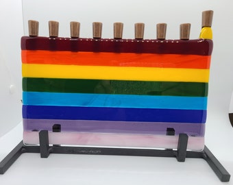 Menorah Rainbow, LBGTQ, Unique, Religion, Spirituality, Candle holder, Bat Mitzvah, Bar Mitzvah, Hanukkah, Chanukah, Weddings, Birthdays