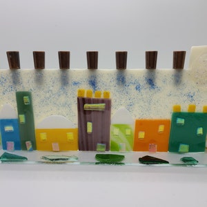 Menorah, Hanukkah, 9 Copper Plated Menorah Candle Holder, Home Gift Idea, Jewish Wedding Glass Gift, Hanukkah Hostess Gift, Home Decor Gift