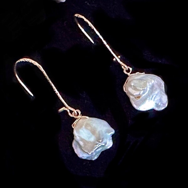 large Keshi pearl Earrings with  decorative ear wire