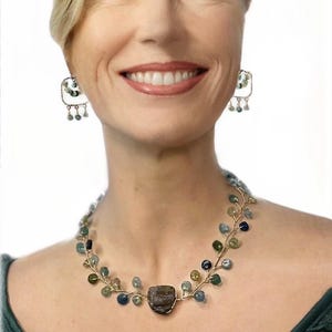 Ancient Roman Glass jewelry set handwoven  with gold filled wire.