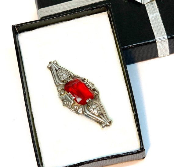 Silver vintage Brooch with Ruby. Victorian style … - image 9