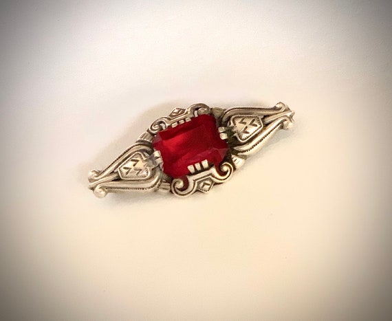 Silver vintage Brooch with Ruby. Victorian style … - image 2