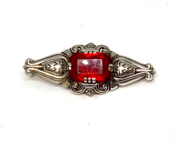 Silver vintage Brooch with Ruby. Victorian style … - image 10