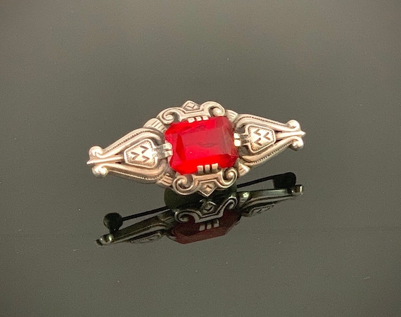 Silver vintage Brooch with Ruby. Victorian style … - image 1