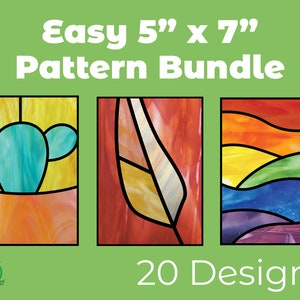Super Easy Beginner 5x7 Sun Catcher Stained Glass Pattern Bundle Download - Mountain, Poppy, Moon, and More!