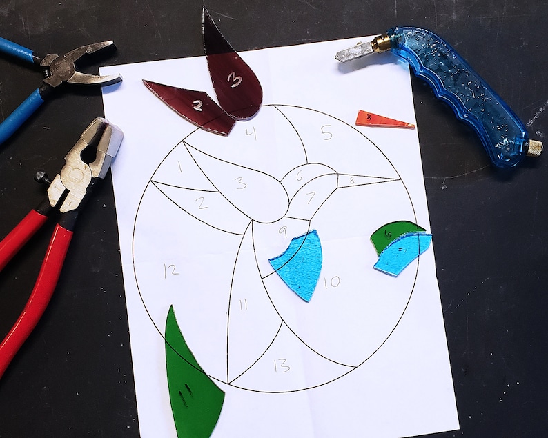 Easy Hummingbird Beginner Suncatcher Circular Stained Glass Etsy