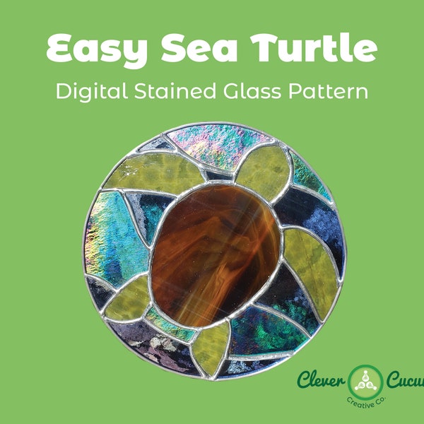 Easy Sea Turtle Beginner Suncatcher Circular Stained Glass Pattern Download