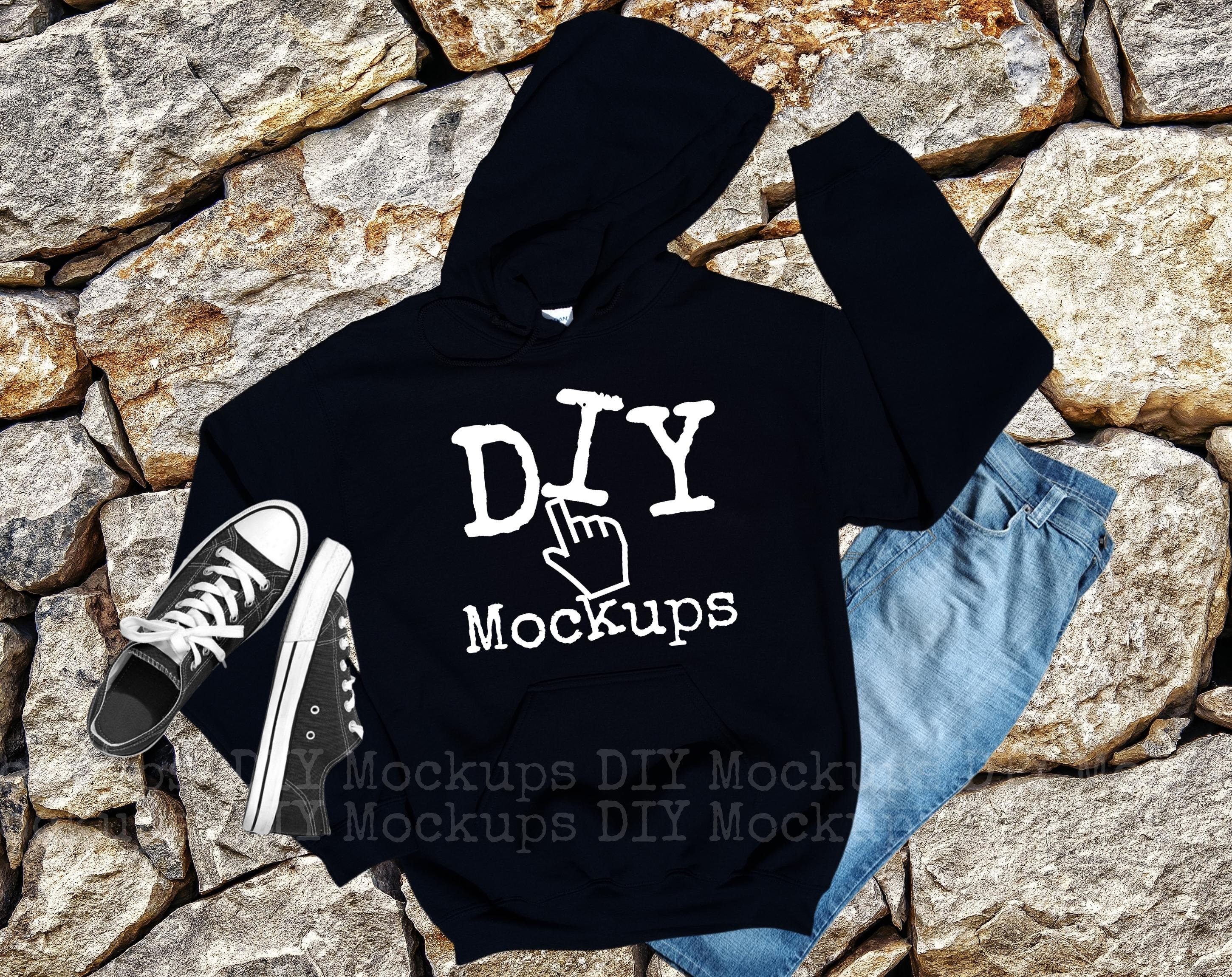 Download Gildan 18500 Mockup Black Hooded Sweatshirt Mock Up Gildan ...