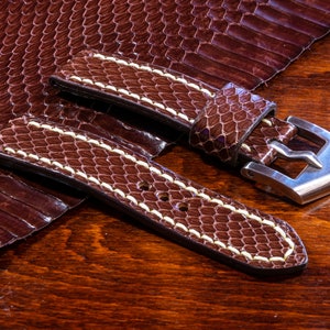 Artisan Handmade Chocolate Brown Snake leather watch strap 20 22 24 26 mm Made in Italy