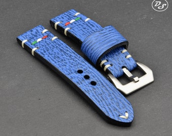 Correa de reloj de cuero Artesanal "Azzurro" Serie Sky Blue Shark con costuras Tricolor 20 22 24 26 mm Made in Italy