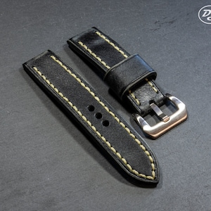 Handmade Distressed Black Italian leather watch strap 22 24 26 mm Made in Italy