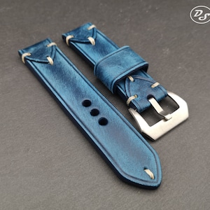 Artisan Handmade &quot;Decennale&quot; Serie Distressed Vintage Navy Blue Italian leather watch strap 20 22 24 26 mm Made in Italy