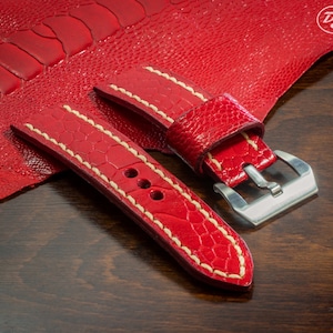 Handmade Glazed Red Ostrich leg leather watch strap 24/24 Width  120 x 80 Lenght  Made in Italy