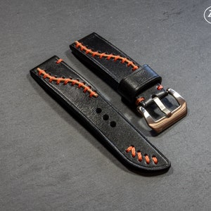 Artisan Handmade Black &quot;Frankenstein&quot; Serie Italian leather watch strap 22 24 26 mm Made in Italy