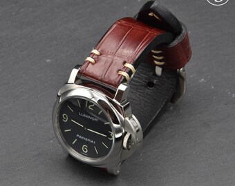 Artisan Handmade Wine Rood exotisch lederen horlogeband 20 22 24 26 mm Made in Italy