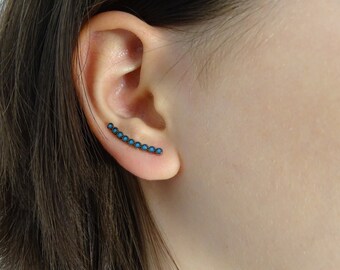Turquoise CZ ear climbers, cz ear climbers, Silver earrings, Ear crawlers, Gift for her