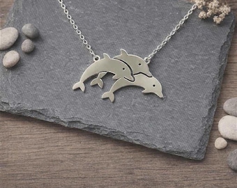 Dolphins Necklace, 925 sterling silver, Dolphin pendant, Animal necklace, Handmade jewelry, Dolphin lover gift, Gift for her