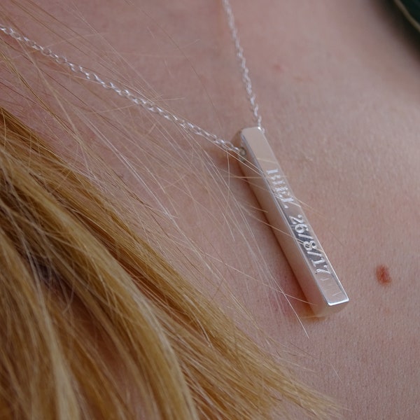 Personalized Bar Necklace, Free engraving necklace, silver bar necklace, Custom Necklace, Gift for Mom, Bar necklace