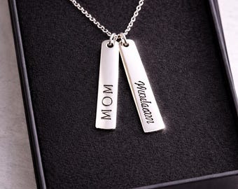 Personalisierte Double Bar Halskette mit Gravur inklusive, Benutzerdefinierte Namen Halskette, Minimalist Vertikale Bar Anhänger, Geschenk für Mutter, Datum Schmuck
