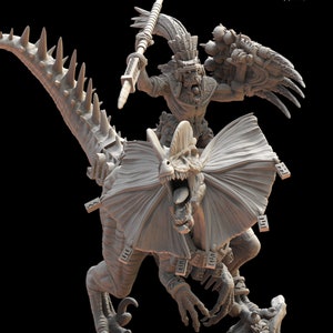 Saurian Ancients (Cuetzpal) Ezocamtl General on Dilophosaurus By  Lost Kingdom Miniatures