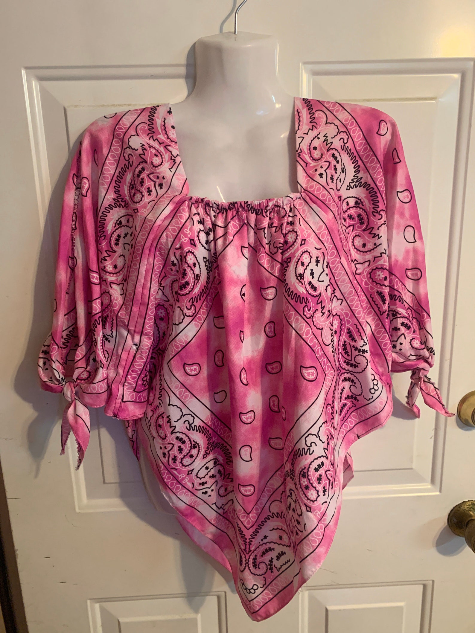 Bandana shirt Bright Pink/ White w/ elastic in the neck Etsy