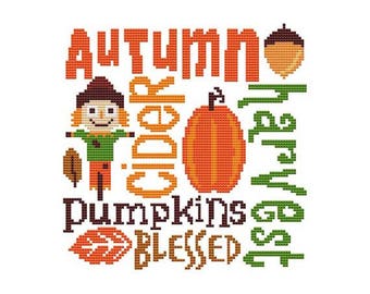 Autumn Harvest Pumpkins Counted Cross Stitch PDF Pattern