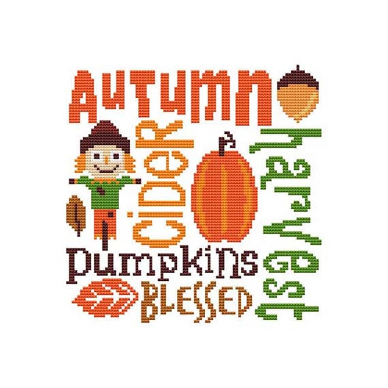 Autumn Harvest Pumpkins Counted Cross Stitch PDF Pattern image 1