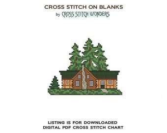 Cabin, Cabin Four, Trees, Country Scene, House, Home, Cross Stitch, Cross Stitch Wonders, PDF, Digital Download, Fits Blank by Lunari Woods