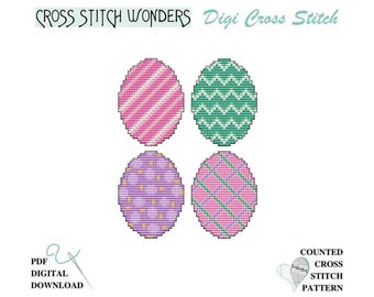 Easter Eggs, Counted Cross Stitch, Ornament, PDF, Digital Download, Easter, Holiday, Fits Wood Blank, Egg Frame, Chart, Cross Stitch Wonders