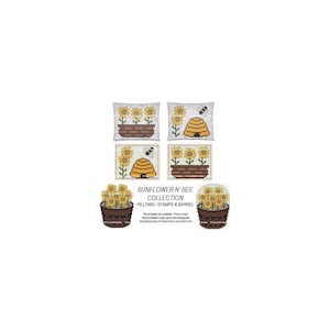 PILLOWS BARREL Sunflower N&#39; Bee Collection Counted Cross Stitch Digital Download pdf Cross Stitch Wonders Series Tiered Tray Wood Blank