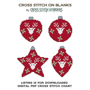 Christmas Tree Bauble REINDEER Ornament 1, 2, 3 & 4, Counted Cross Stitch, PDF, Digital Download, Fits Wood Blank, Cross Stitch Wonders