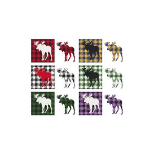 Fun in Plaid! Moose Counted Cross Stitch PDF Pattern Coaster Ornament
