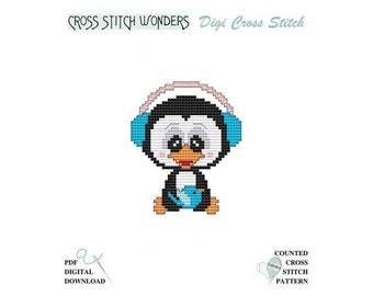 January Penguin Little Snow Winter Bird Cute Holiday Seasonal Counted Cross Stitch Cross Stitch Wonders PDF Pattern Chart Digital Download