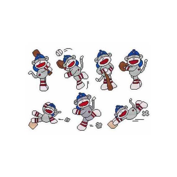 Baseball Sock Monkey Combo Counted Cross Stitch PDF Pattern