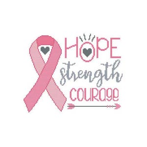 Hope Strength Courage Ribbon Counted Cross Stitch PDF Pattern