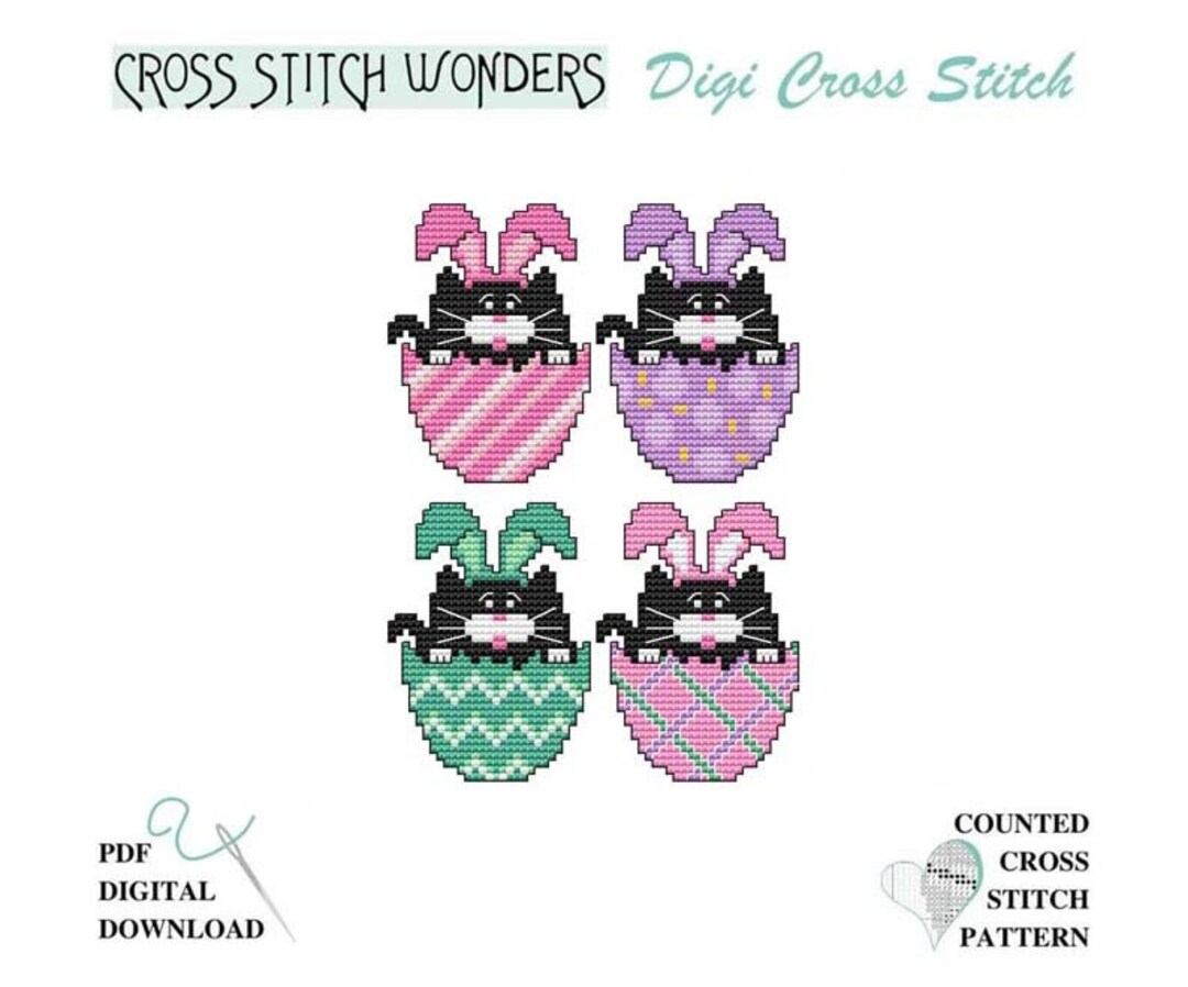 Cat Easter Egg Bunny Ears Counted Cross Stitch PDF - Etsy