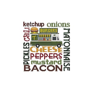 Food Truck, Burger, Bacon, Cheese, Truck, Food, Fast Food, Chili, Series, Counted Cross Stitch, Digital, PDF Pattern, Cross Stitch Wonders