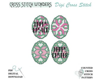Easter Egg 3 and 4, Counted Cross Stitch, Ornament, PDF, Digital Download, Easter, Holiday, Fits Wood Blank, Egg Frame, Cross Stitch Wonders