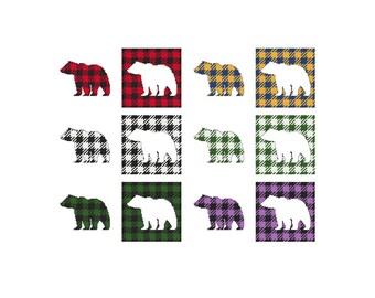 Fun in Plaid! Bear, Black Bear, Bear Silhouette, Counted Cross Stitch PDF Pattern Coaster Ornament