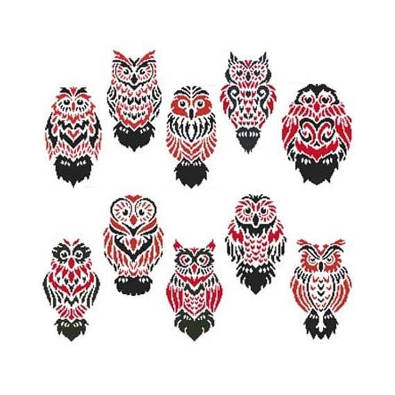 Tribal Owls Combo Counted Cross Stitch PDF Pattern