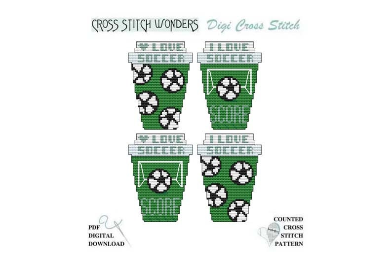 Soccer TO GO Cups, Sports, Cross Stitch, Cross Stitch Wonders, PDF, Digital, Download, Matching Wood Blank Available, Coffee, Key Fob, Score image 1