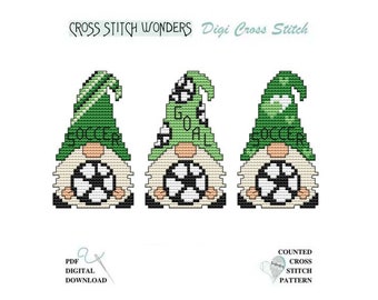 Little Gnome, SOCCER, Sport, Game, 3 Hat Styles, Fits Wood Blank, Gnome, Cute, Counted Cross Stitch, PDF, Cross Stitch Wonders, Digital