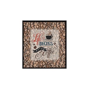 Livet börjar efter kaffe, kaffe, ordspråk, liv, Java, kärlek, kopp, korsstygnsunderverk, räknat korsstygn, PDF-mönster, diagram, Xstitch,