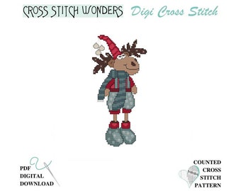 Moose Stocking, Cross Stitch, Ornament, Stocking, Moose, Christmas, Counted Cross Stitch, PDF, Pattern, Fits Blank, Cross Stitch Wonders
