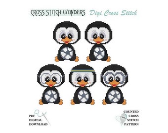 SOCCER, Sports, Ball, Penguin, Headband, Glasses, Goggles, Counted Cross Stitch, Cross Stitch Wonders, PDF, Pattern, Chart, Digital Download