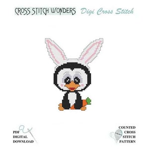 April Penguin Little Easter Eggs Bunny Rabbit Holiday Seasonal Counted Cross Stitch Cross Stitch Wonders PDF Pattern Chart Digital Download image 1