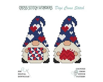 Little Gnome, Quilting, Knitting, Gnome, Fits Wood Blank, Gnome, Cute, Counted Cross Stitch, PDF, Cross Stitch Wonders, Digital, Download